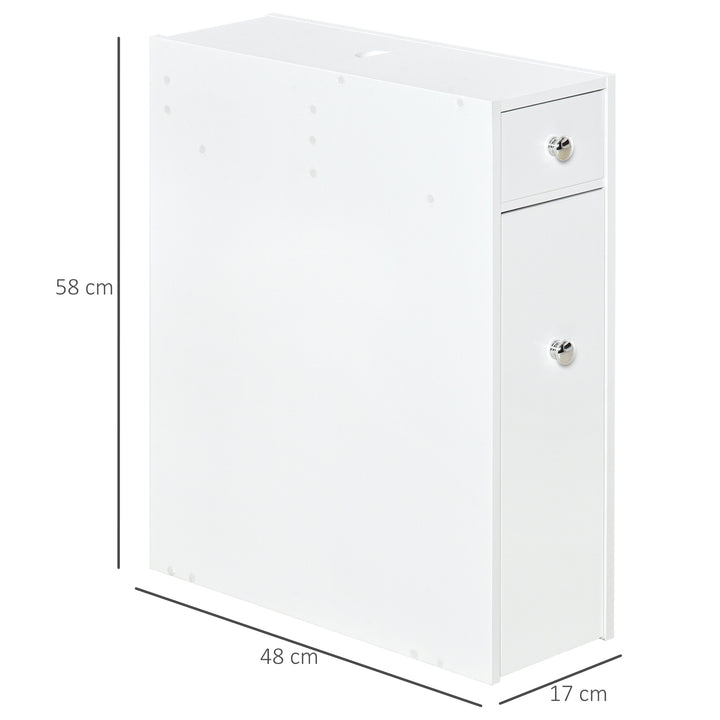 Bathroom Slim Floor Cabinet Narrow Wooden Storage Home Bath Toilet Cupboard Organiser Unit with Drawers White