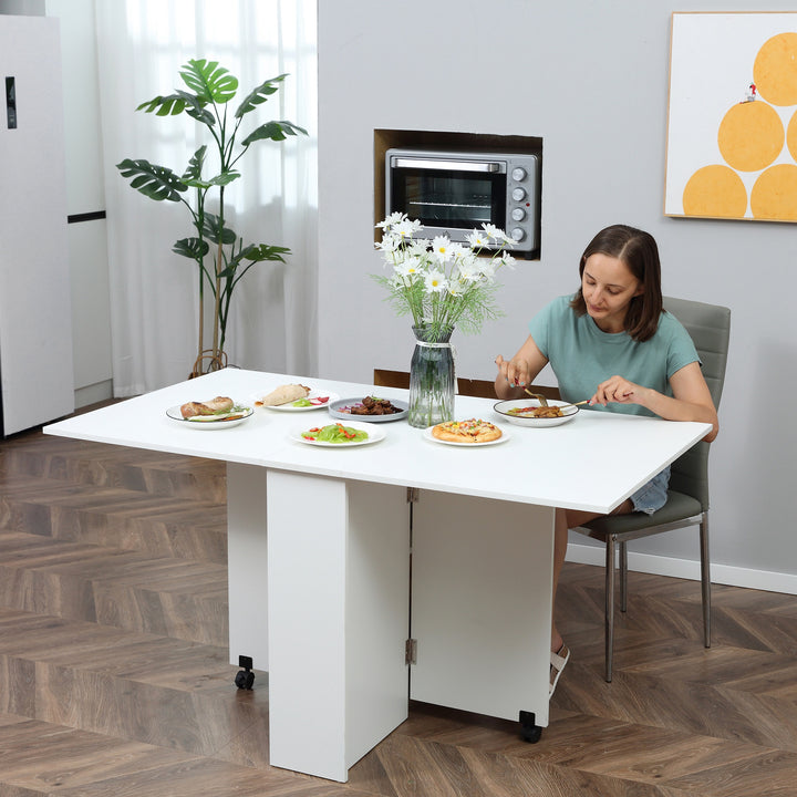 Mobile Drop Leaf Dining Kitchen Table Folding Desk For Small Spaces With 2 Wheels & 2 Storage Shelves White