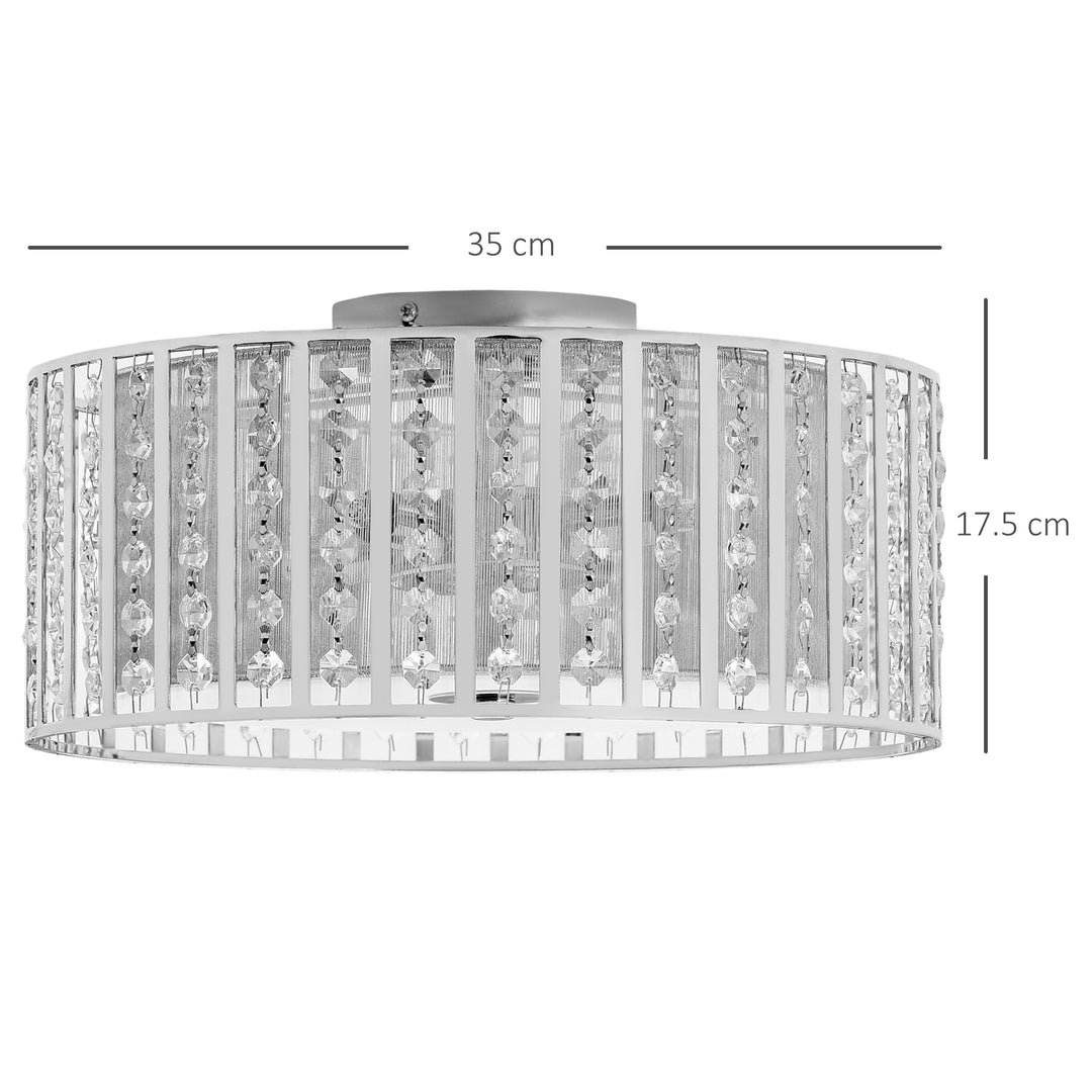 Modern K9 Crystal Chandelier Ceiling Light with Double Layer Lampshade, Round Pendant Light for Living Room, 4 G9 Bulbs Required, Φ35 cm