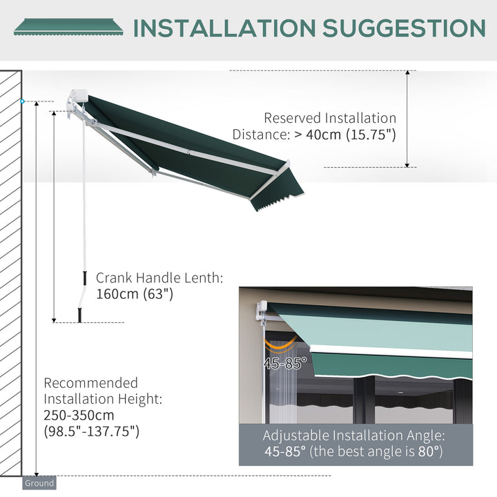 2.5m x 2m Garden Patio Manual Awning Canopy Sun Shade Shelter Retractable with Winding Handle Green