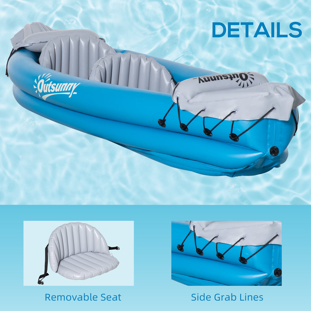 Outsunny Inflatable Kayak 2-Person Inflatable Boat Canoe Set w/ Air Pump, Aluminium Oars, Blue, 330x105x50cm