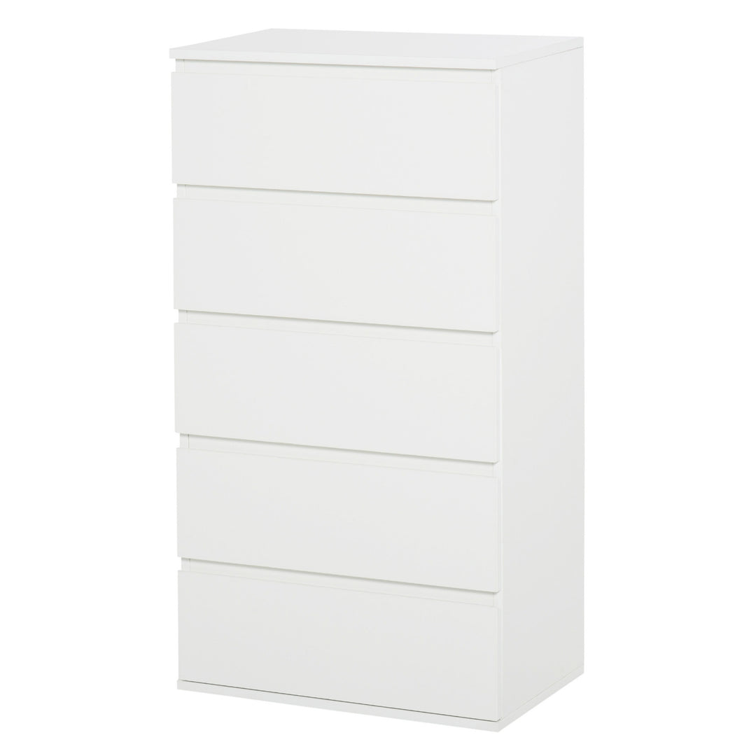 HOMCOM Chest of Drawer, 5 Drawers Storage Cabinet Freestanding Tower Unit Bedroom Living Room Furniture, White