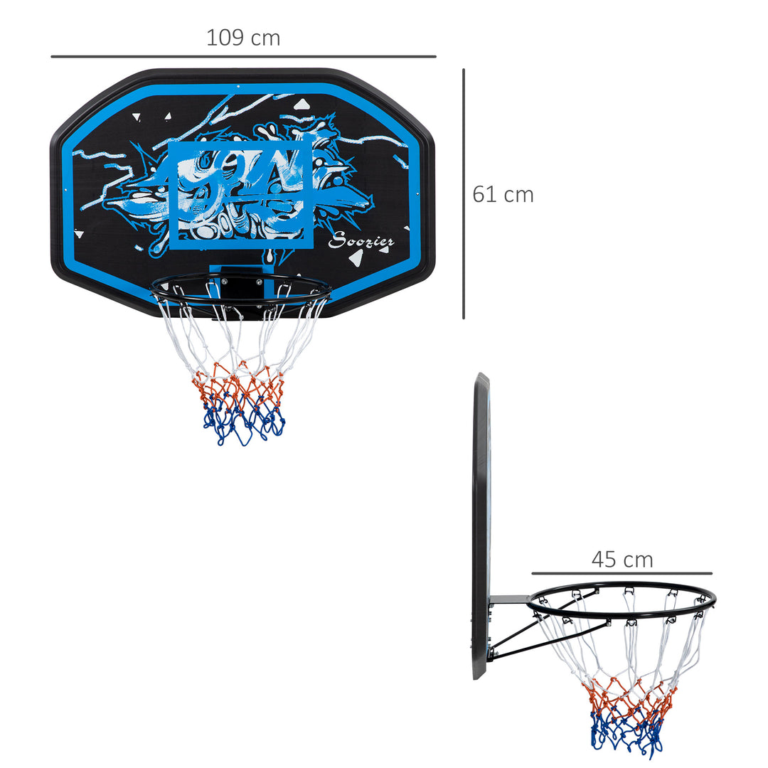 SPORTNOW Wall Mounted Basketball Hoop, Mini Basketball Hoop and Backboard for Kids and Adults, Outdoors and Indoors Door &amp; Wall Use, Blue and White