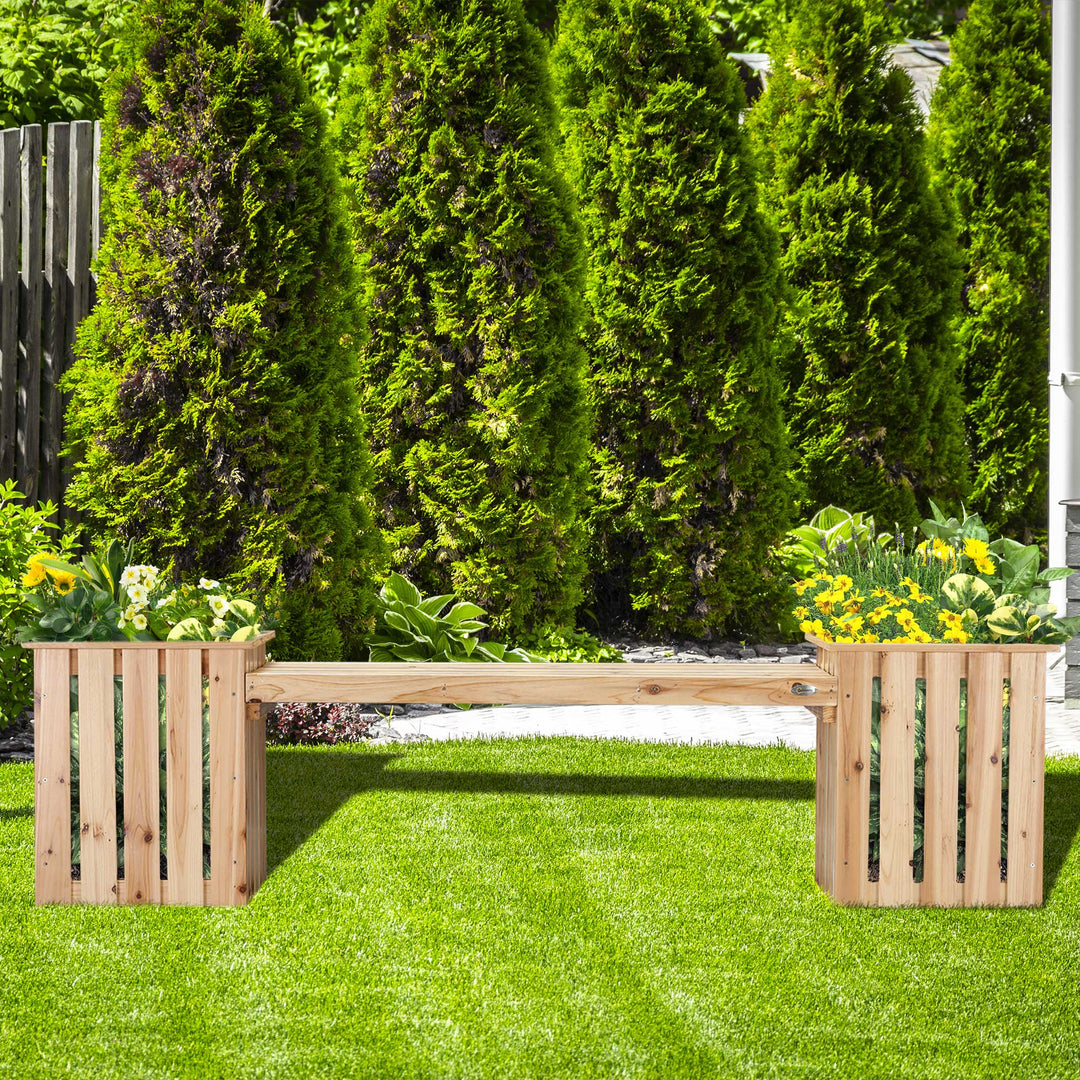 Outsunny Wooden Planters &amp; Bench Combination, Flower Pot Planter Box with Garden Bench for Patio, Park and Deck, 192 x 43 x 50 cm, Natural