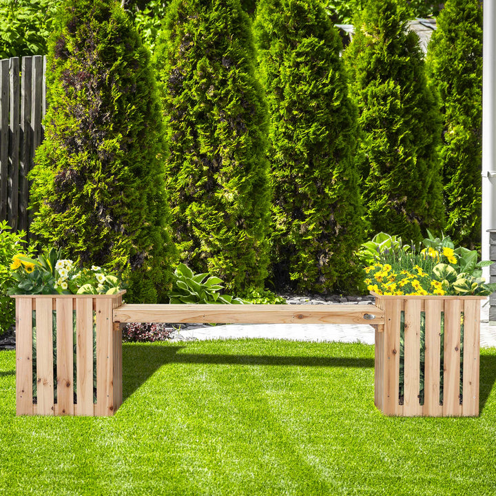Outsunny Wooden Planters &amp; Bench Combination, Flower Pot Planter Box with Garden Bench for Patio, Park and Deck, 192 x 43 x 50 cm, Natural