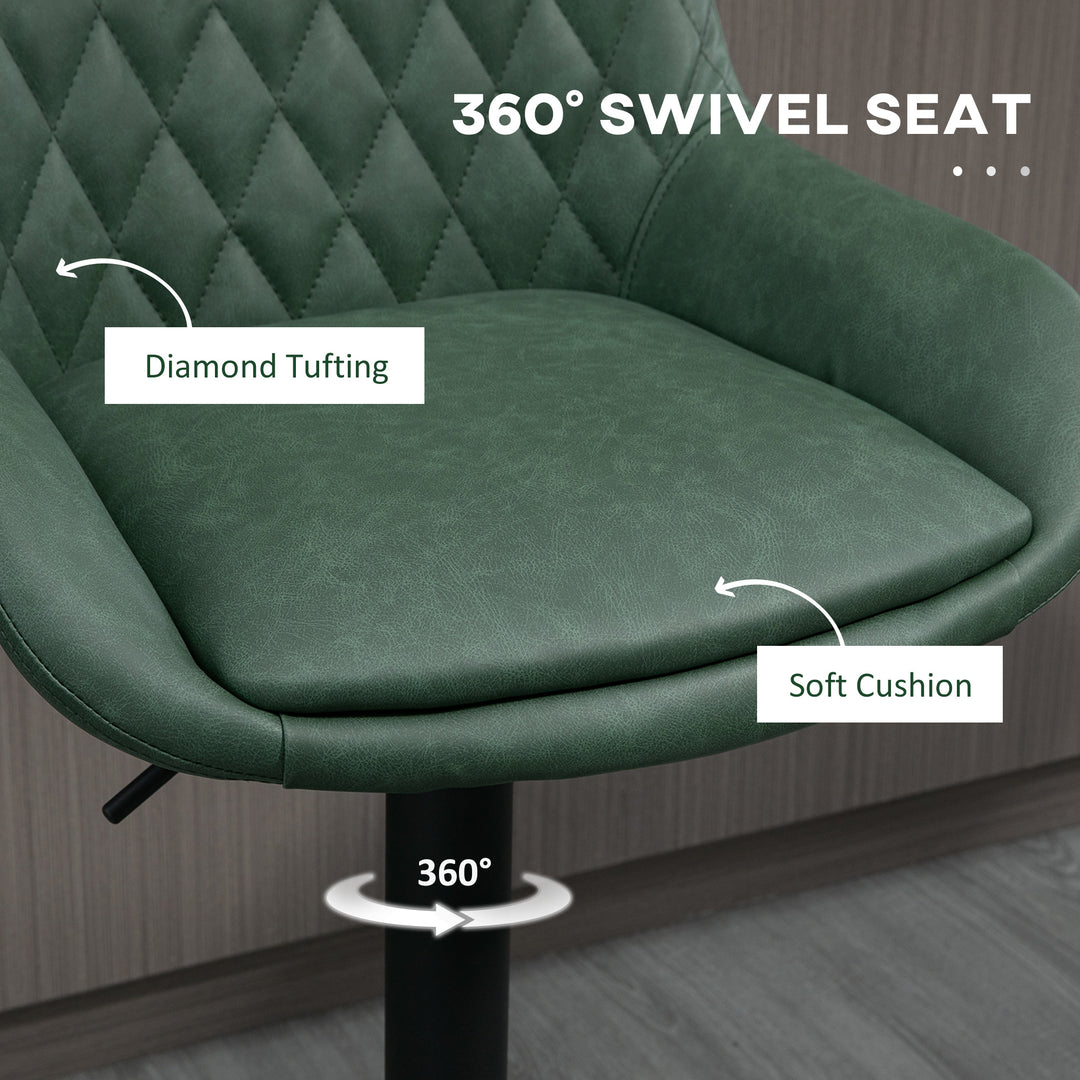 Set of 2 Retro Bar stools With Backs , Adjustable Kitchen Stool, Upholstered Bar Chairs with Back, Swivel Seat, Dark Green
