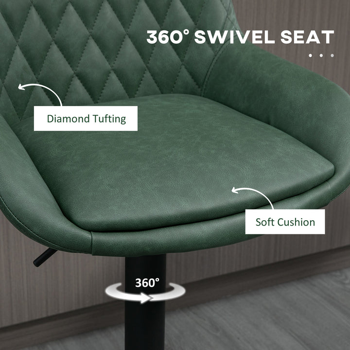 Set of 2 Retro Bar stools With Backs , Adjustable Kitchen Stool, Upholstered Bar Chairs with Back, Swivel Seat, Dark Green