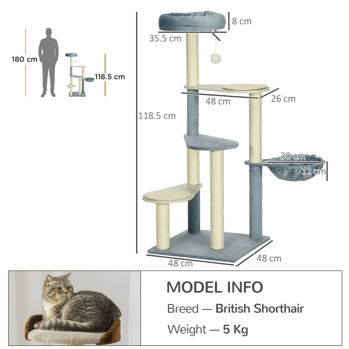 Cat Tree for Indoor Cats ,Cat Tower w/ Scratching Posts- Grey Blue