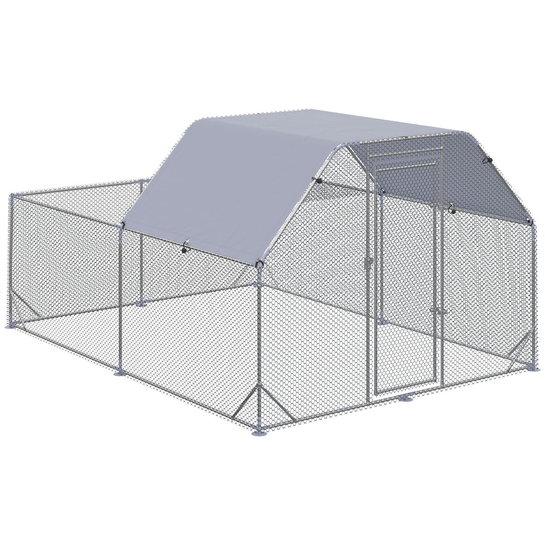 Chicken Run with Roof, Walk In Chicken Coop Outdoor for 10-12 Chickens, Hen House Duck Pen, 2.8 x 3.8 x 2 m