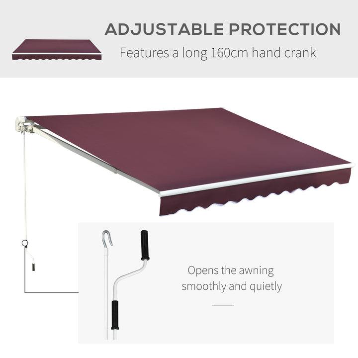 3x4m Garden Patio Retractable Manual Awning Window Door Sun Shade Canopy with Fittings and Crank Handle Wine Red