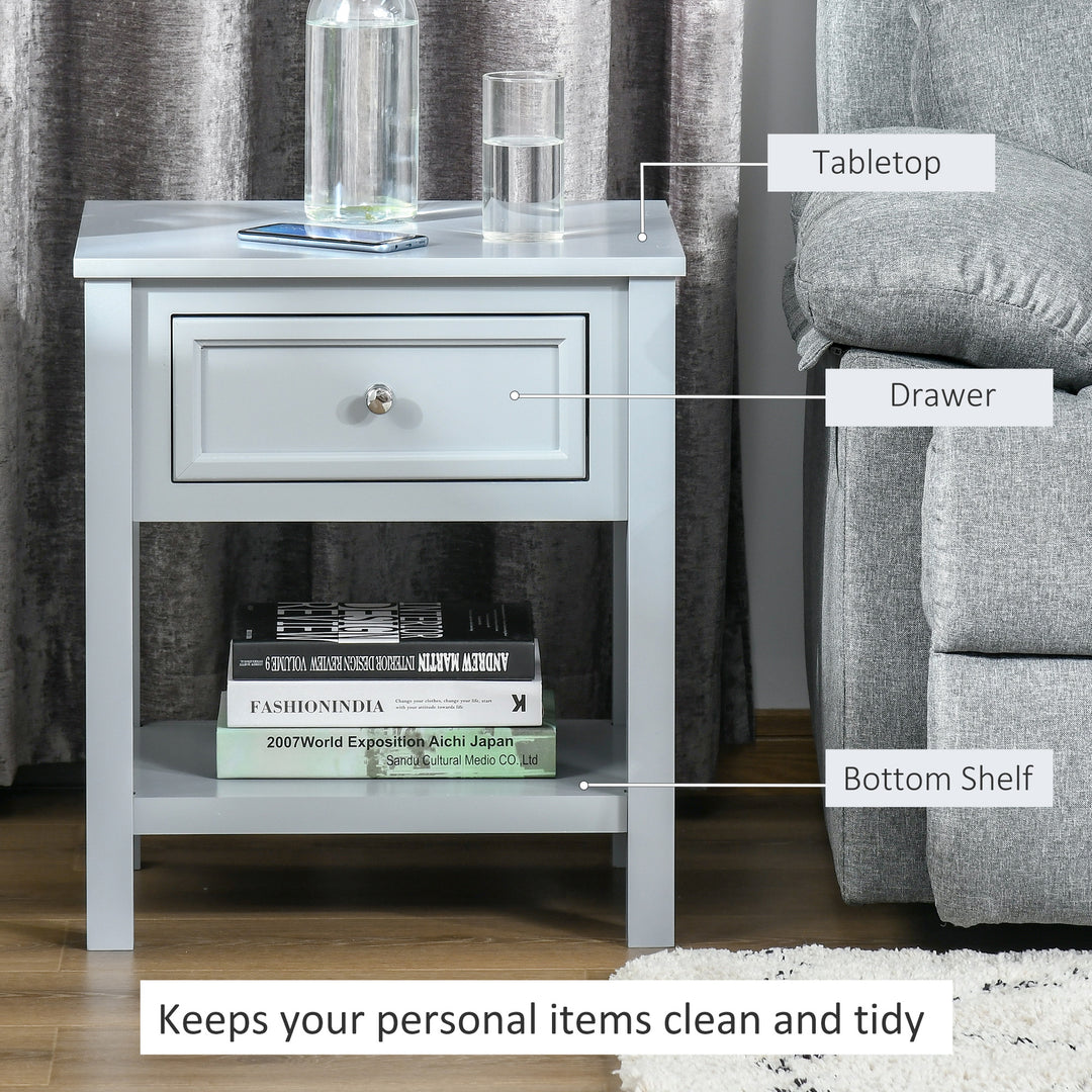 Bedside End Table Nightstand w/ Drawer Open Shelf Table Top Metal Handle Classic Home Stylish Furniture Grey