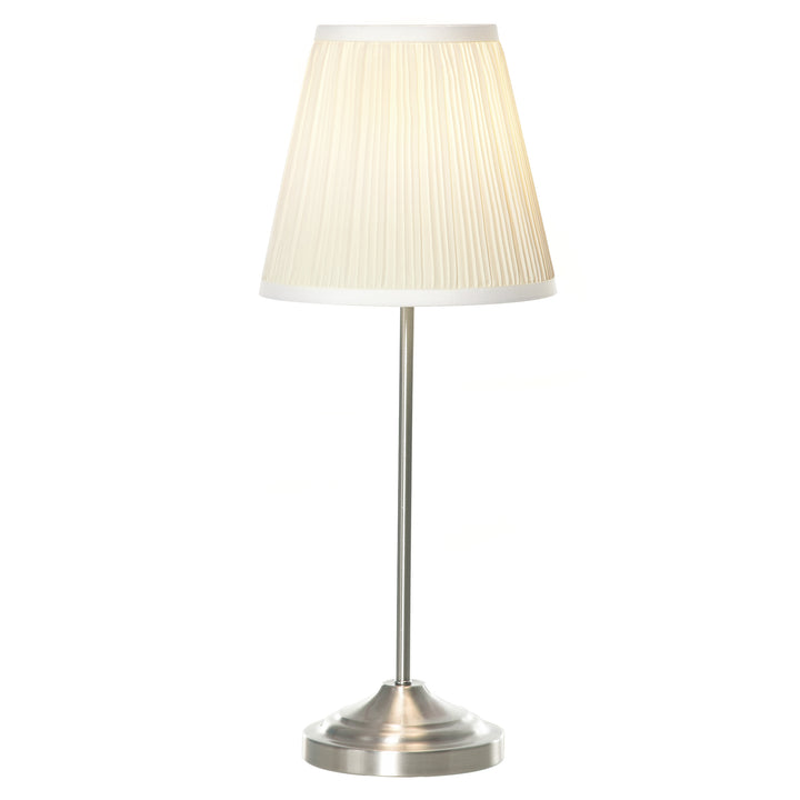 HOMCOM Modern Table Lamp with Pleated Fabric Lampshade and Metal Base, Home Lighting for Living Room, Bedroom, Office, White and Silver