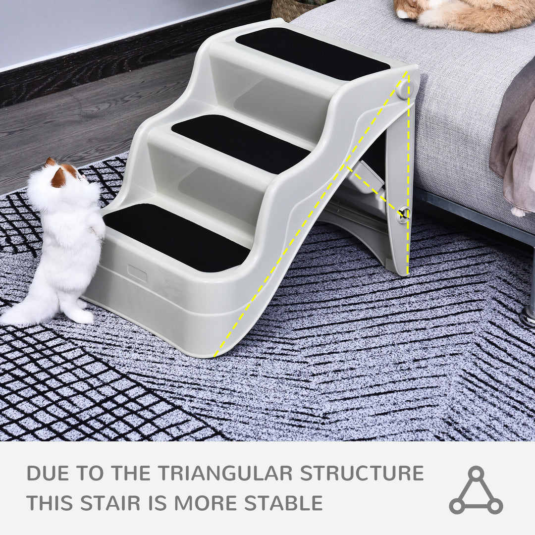 3-steps Dog Stairs, Plastic Cat Ladder Lightweight, Pet Access Steps, for Bed, Sofa, Non-slip Stickers, White