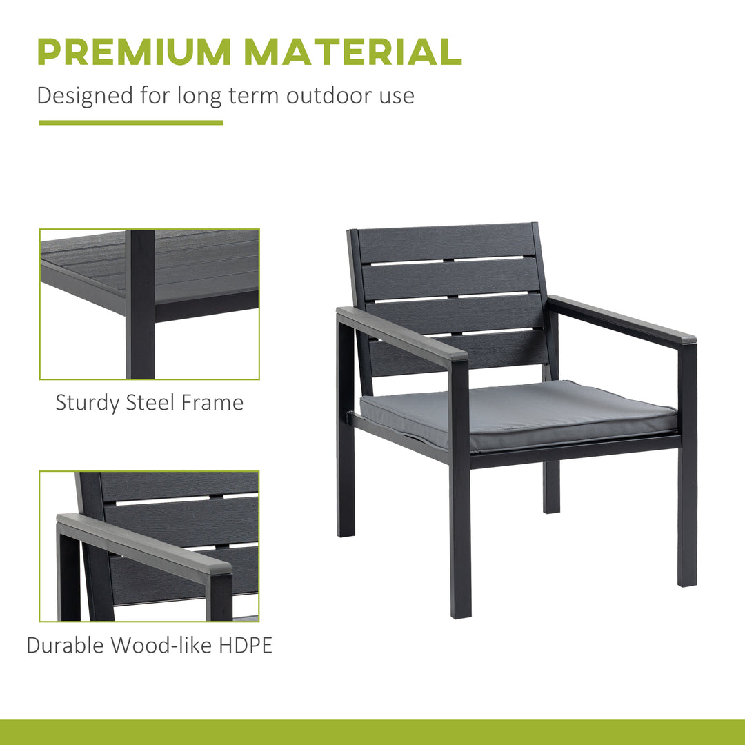 4 Piece Garden Sofa Set with Padded Cushions, Outdoor Conversation Furniture Set with Wood Grain Coffee Table, Steel Frame Grey