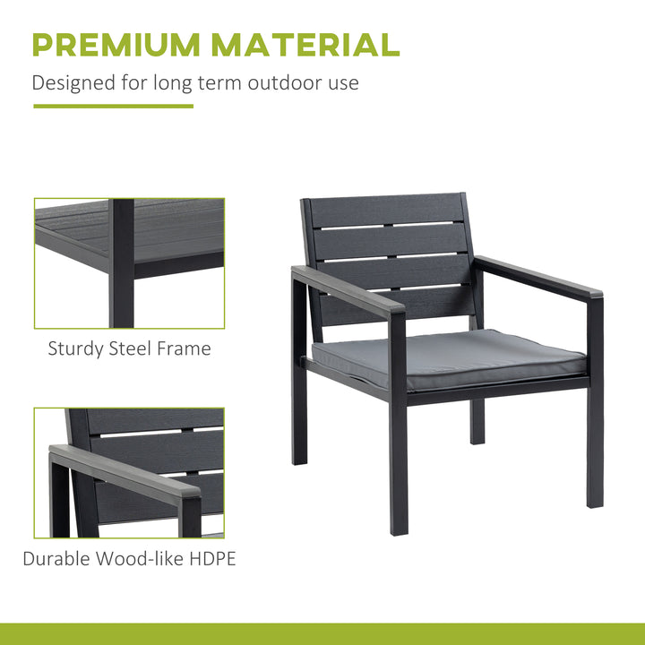 4 Piece Garden Sofa Set with Padded Cushions, Outdoor Conversation Furniture Set with Wood Grain Coffee Table, Steel Frame Grey