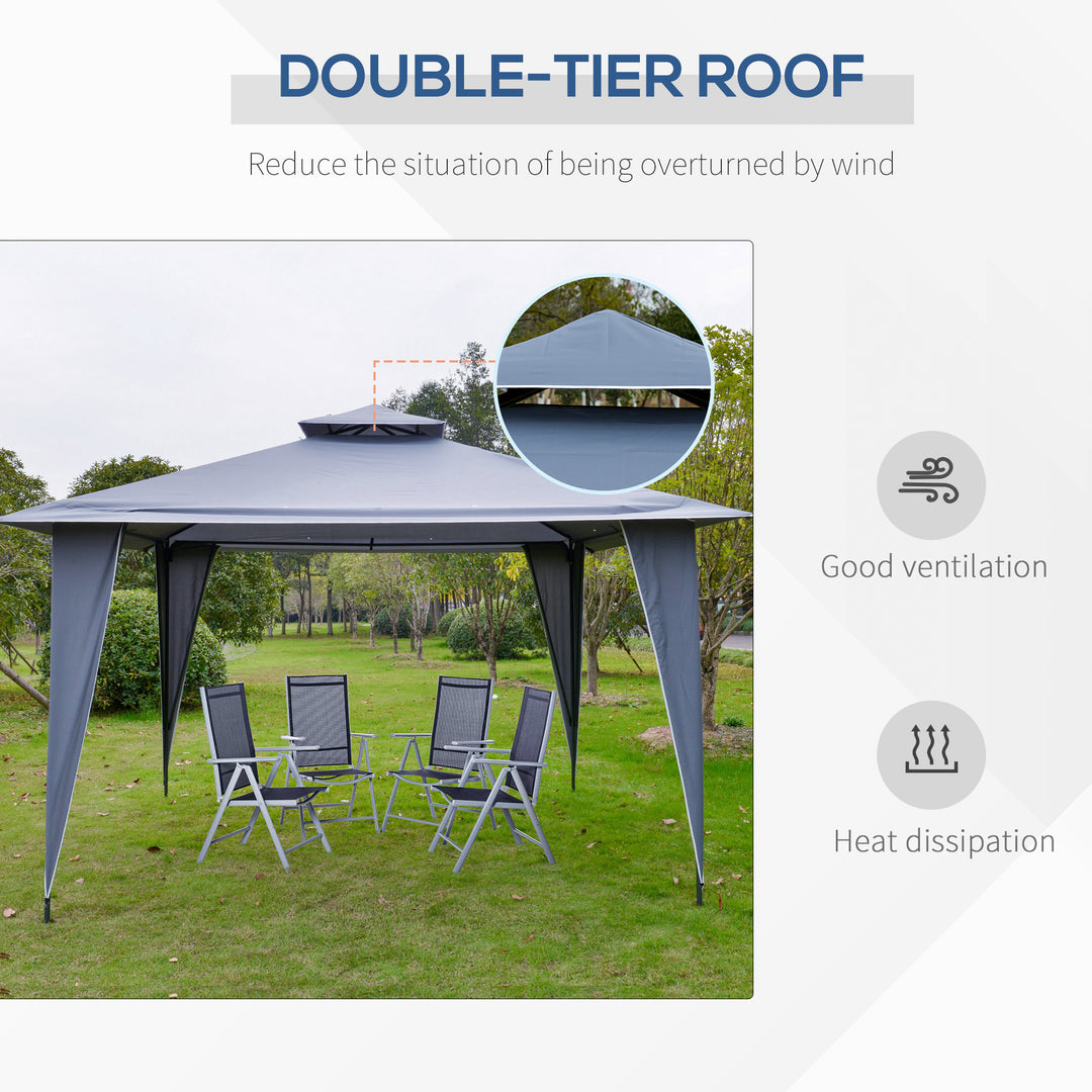 Outsunny 3.5x3.5m Side-Less Outdoor Canopy Tent Gazebo w/ 2-Tier Roof Steel Frame Garden Party Gathering Shelter Grey