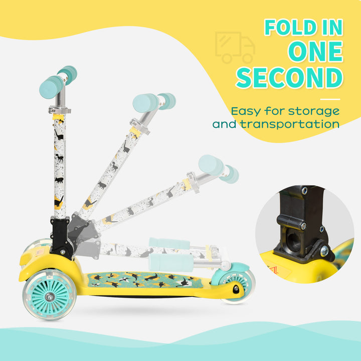 Scooter for Kids Toddler Foldable Kick Scooter with 3 Wheel Adjustable Height Flashing Wheels for Boys and Girls 3-8 Years Yellow