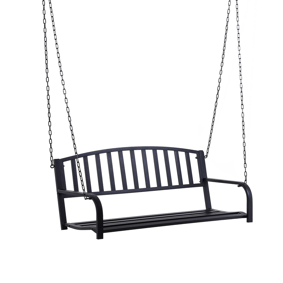 Garden Swing Chair Patio Metal 2 Seater Swing Bench Porch Balcony Bench Loveseat Minimalist Style - Black