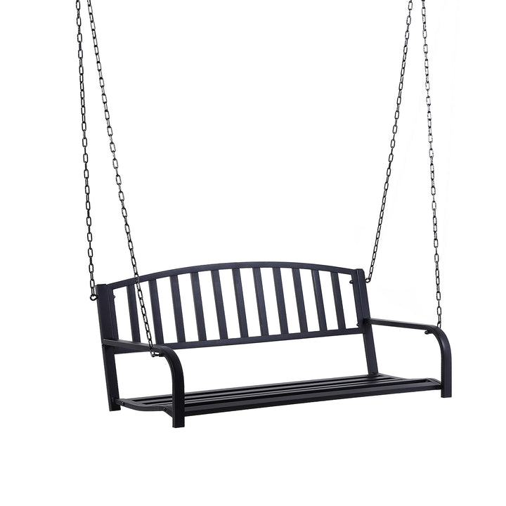 Garden Swing Chair Patio Metal 2 Seater Swing Bench Porch Balcony Bench Loveseat Minimalist Style - Black