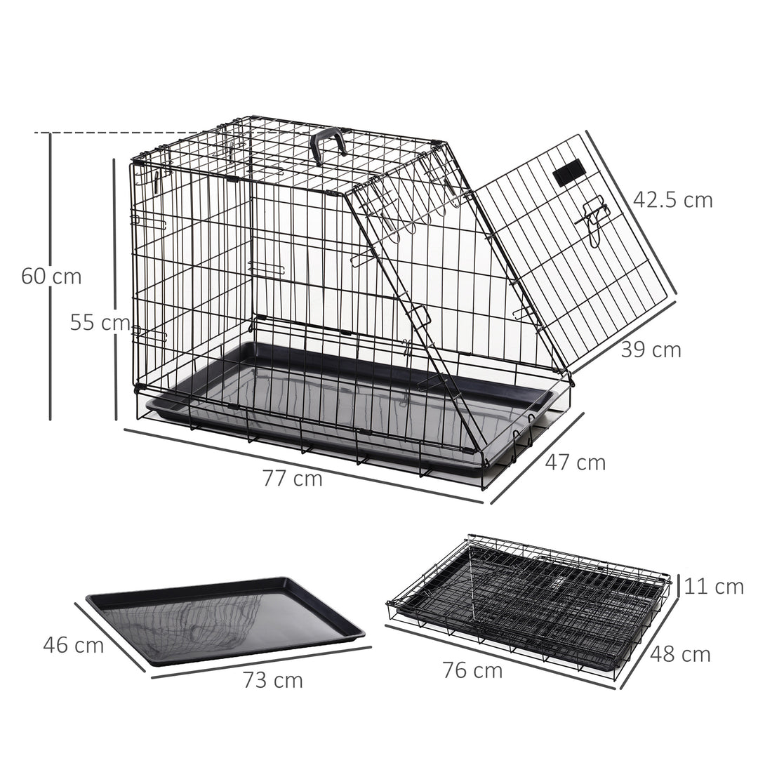 PawHut Metal Collapsible Car Dog Cage Crate Transport Folding Box Carrier Handle Removable Tray 77 x 47 x 55cm