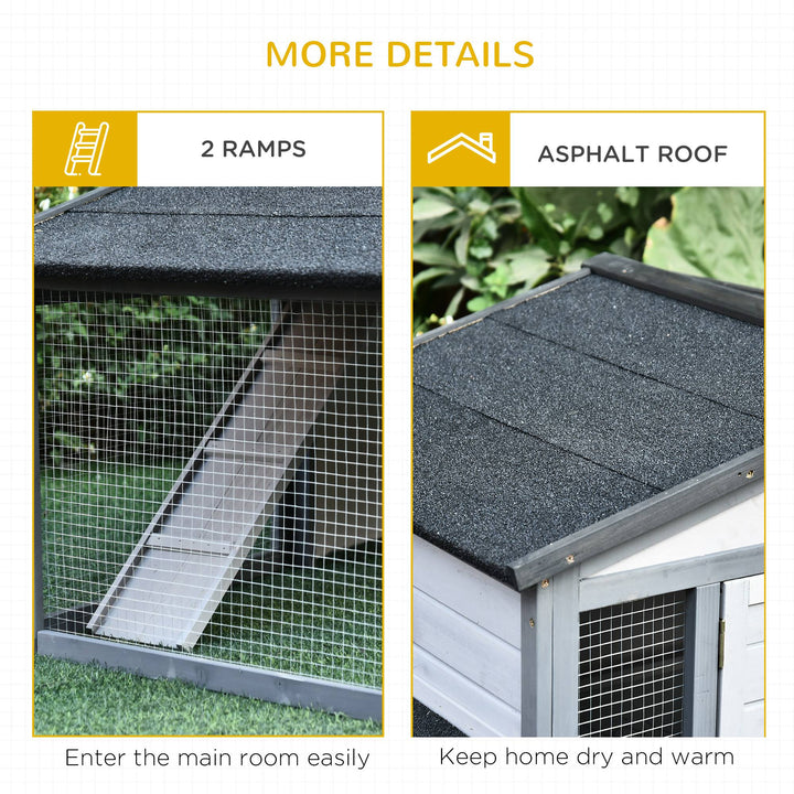 PawHut Large Rabbit Hutch with Run, Outdoor Bunny Cage with Tray, Ramp, Wooden Guinea Pig House, Grey