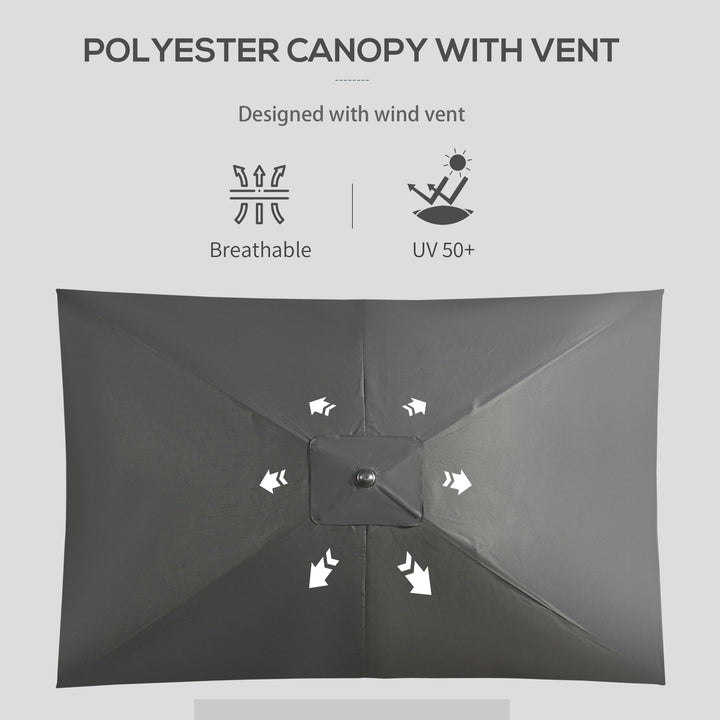 2 x 3(m) Garden Parasols Umbrellas Rectangular Patio Market Umbrella Outdoor Sun Shade w/ Crank & Push Button Tilt, Aluminium Pole, Black
