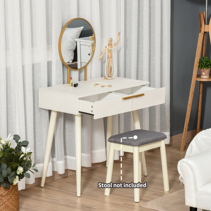 Modern Dressing Table with Round Mirror, Makeup Vanity Table with 2 Drawers for Bedroom, Living Room, White