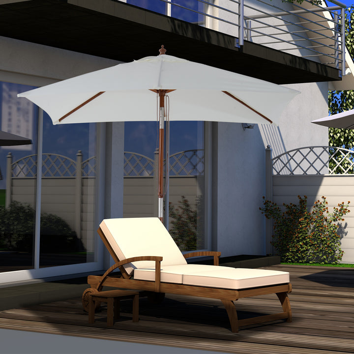 2m x 1.5m Patio Garden Parasol Sun Umbrella Sunshade Canopy Outdoor Backyard Furniture Fir Wooden Pole 6 Ribs Tilt Mechanism -  Cream White