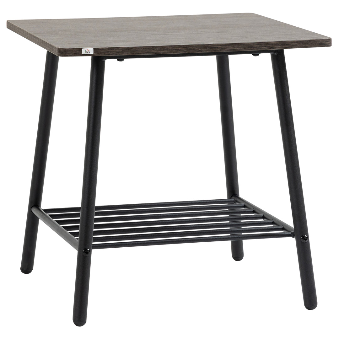 Side Table with 2-Tier Storage, Sofa End Table with Metal Frame for Living Room