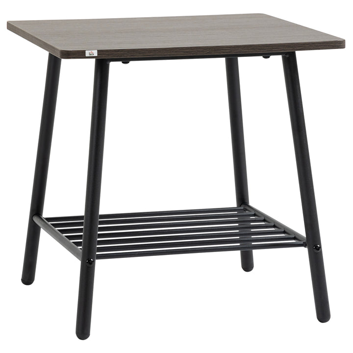 Side Table with 2-Tier Storage, Sofa End Table with Metal Frame for Living Room