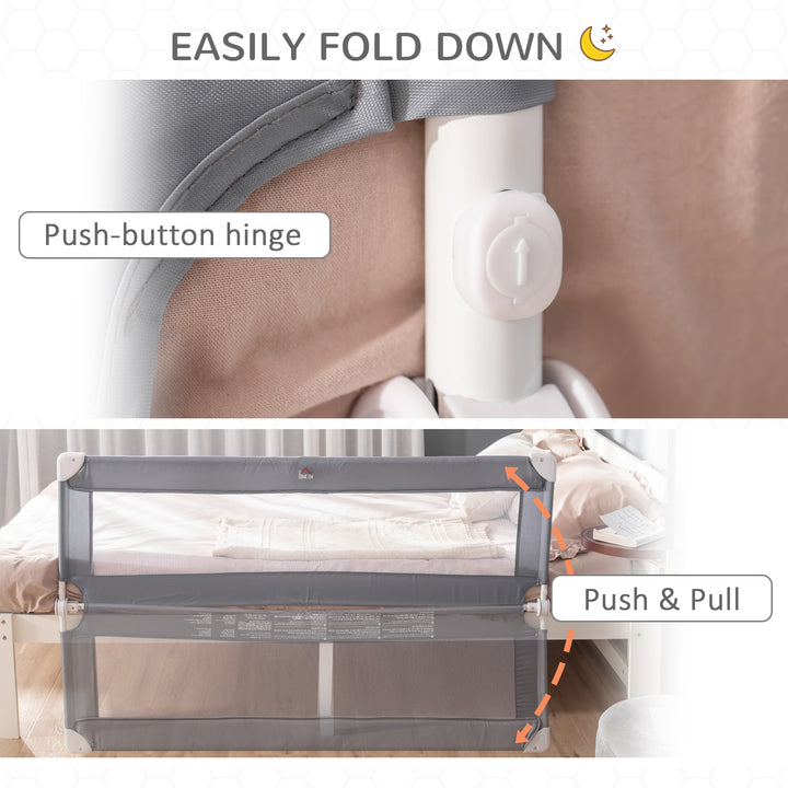 Toddler Bed Rail Foldable Safety Barrier Fold Down Bed Guard for Flat &amp; Slat Bed, 150 x 50cm, Grey