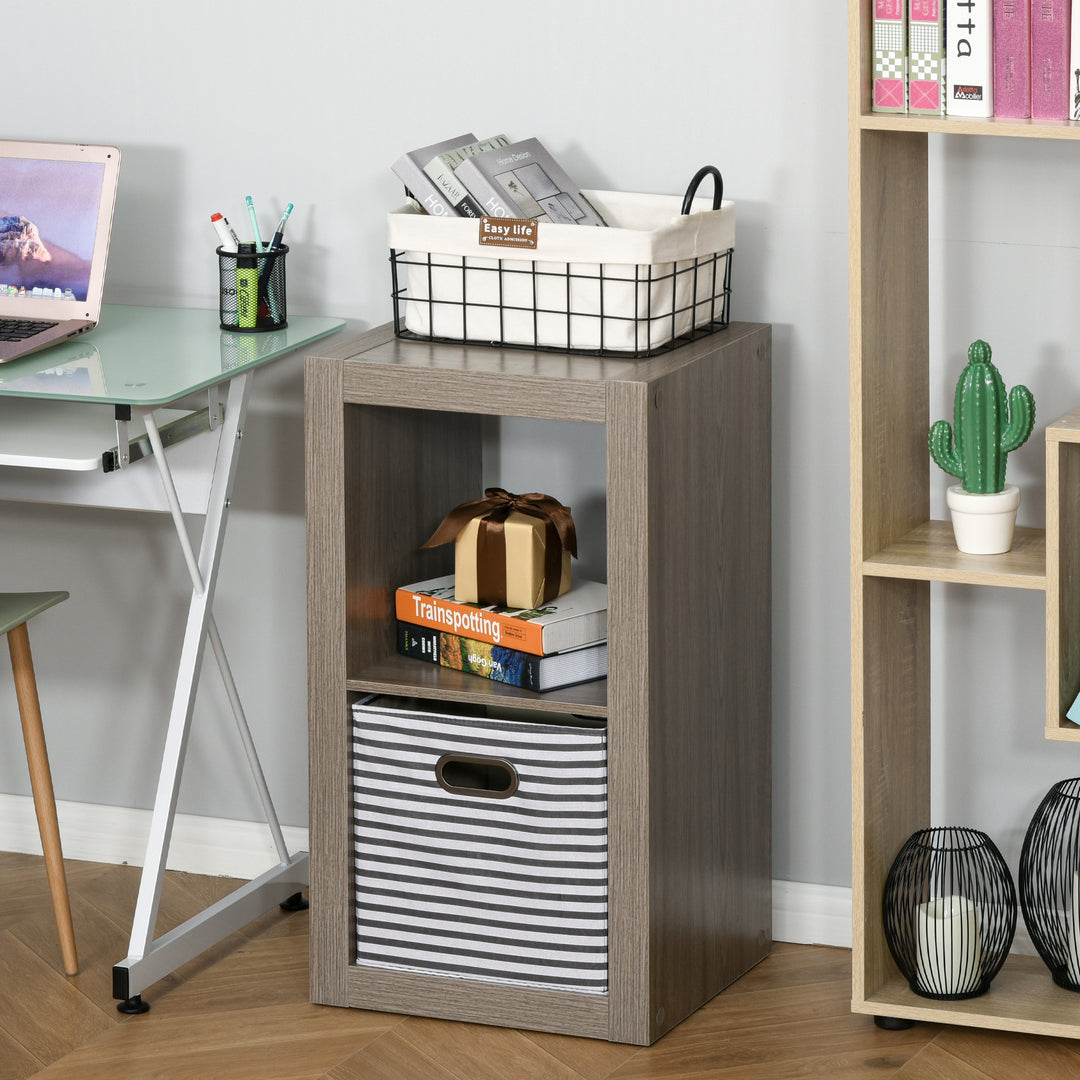 2-Tier Storage Shelf Bookshelf Display Cabinet Double Cube Shelving Unit with Fabric Drawer, Grey