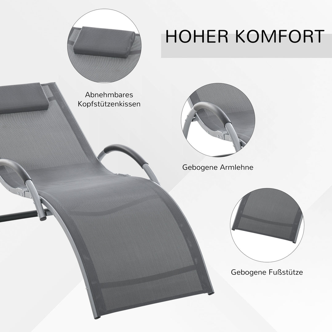 Ergonomic Lounger Chair Portable Armchair with Removable Headrest Pillow for Garden Patio Outside All Aluminium Frame Dark Grey