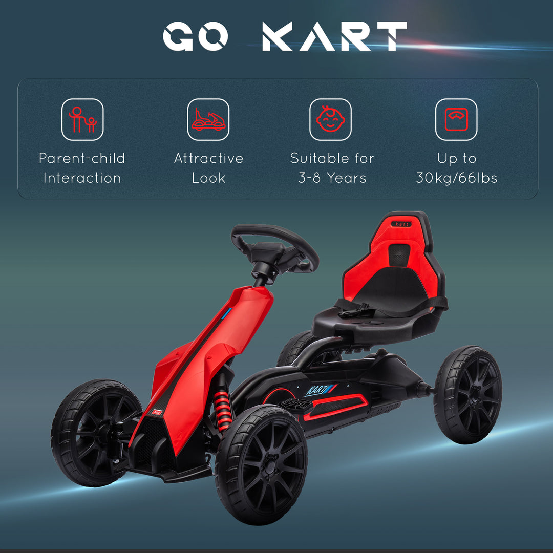 Children Pedal Go Kart, Kids Ride on Racer with Adjustable Seat, Swing Axle, Shock Absorption EVA Tyres, Handbrake, for Boys and Girls Aged 3-8 Years Old, Red