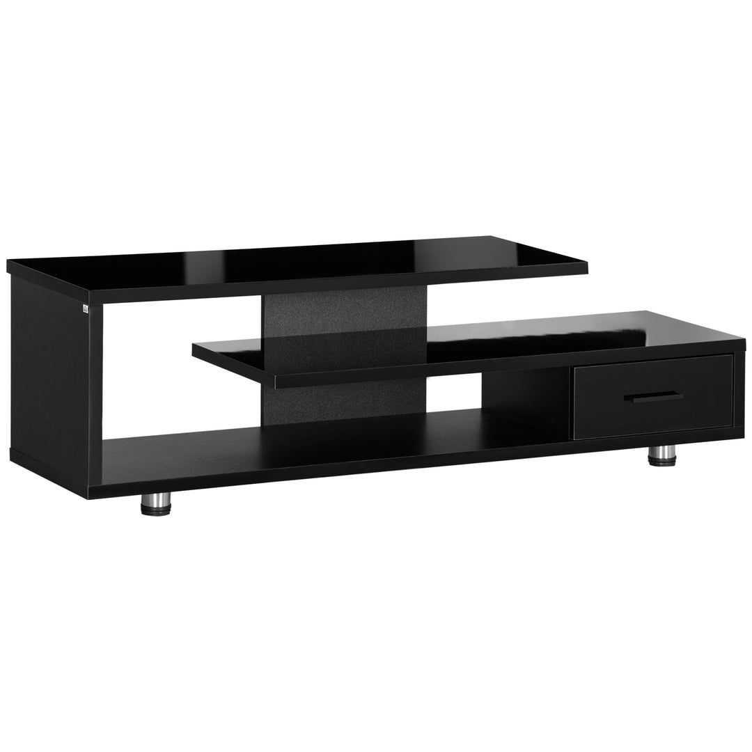 High Gloss TV Unit for TVs up to 45", Modern TV Cabinet with Storage Shelf and Drawer, Entertainment Unit for Living Room Bedroom, Black