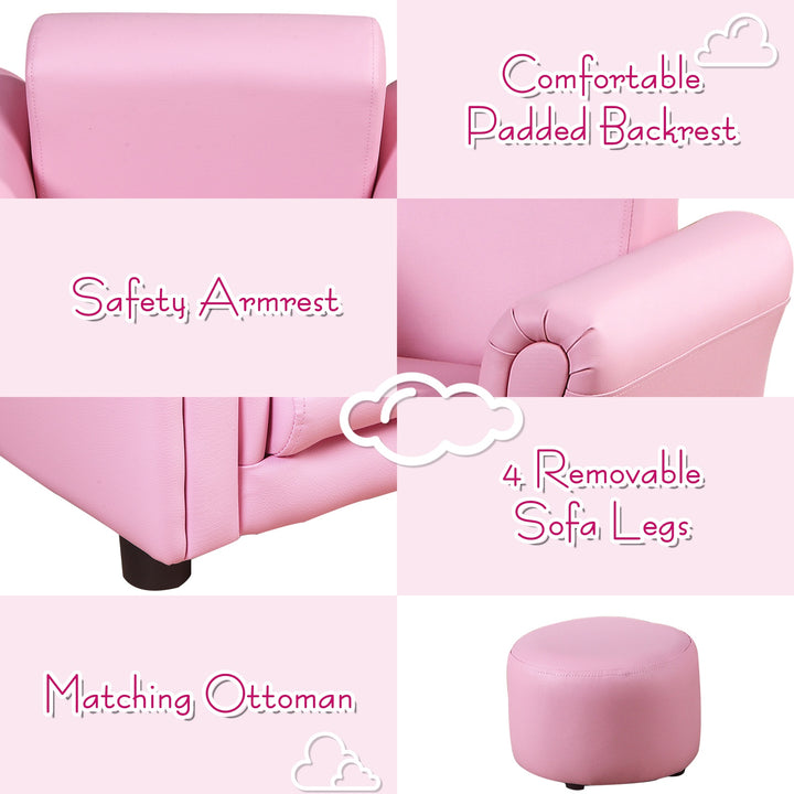 Single Seater Kids Sofa Set Children Couch Seating Game Chair Seat Armchair w/ Free Footstool (Pink)