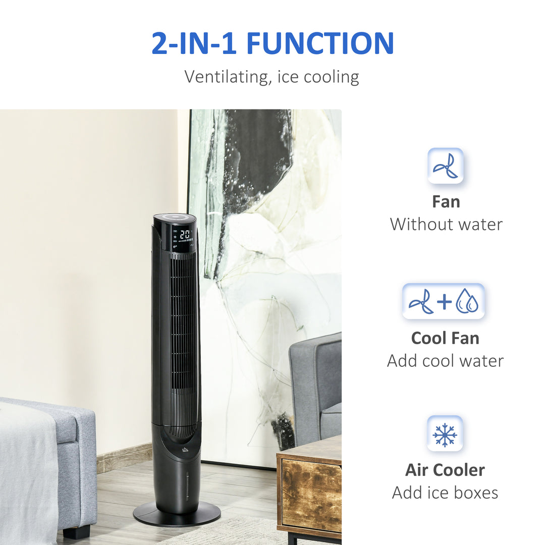 HOMCOM 42" Ice Cooling Tower Fan, Water Conditioner Evaporative Air Cooler Unit with 4 Modes, 3 Speed, Remote Control, Oscillating for Bedroom, Black