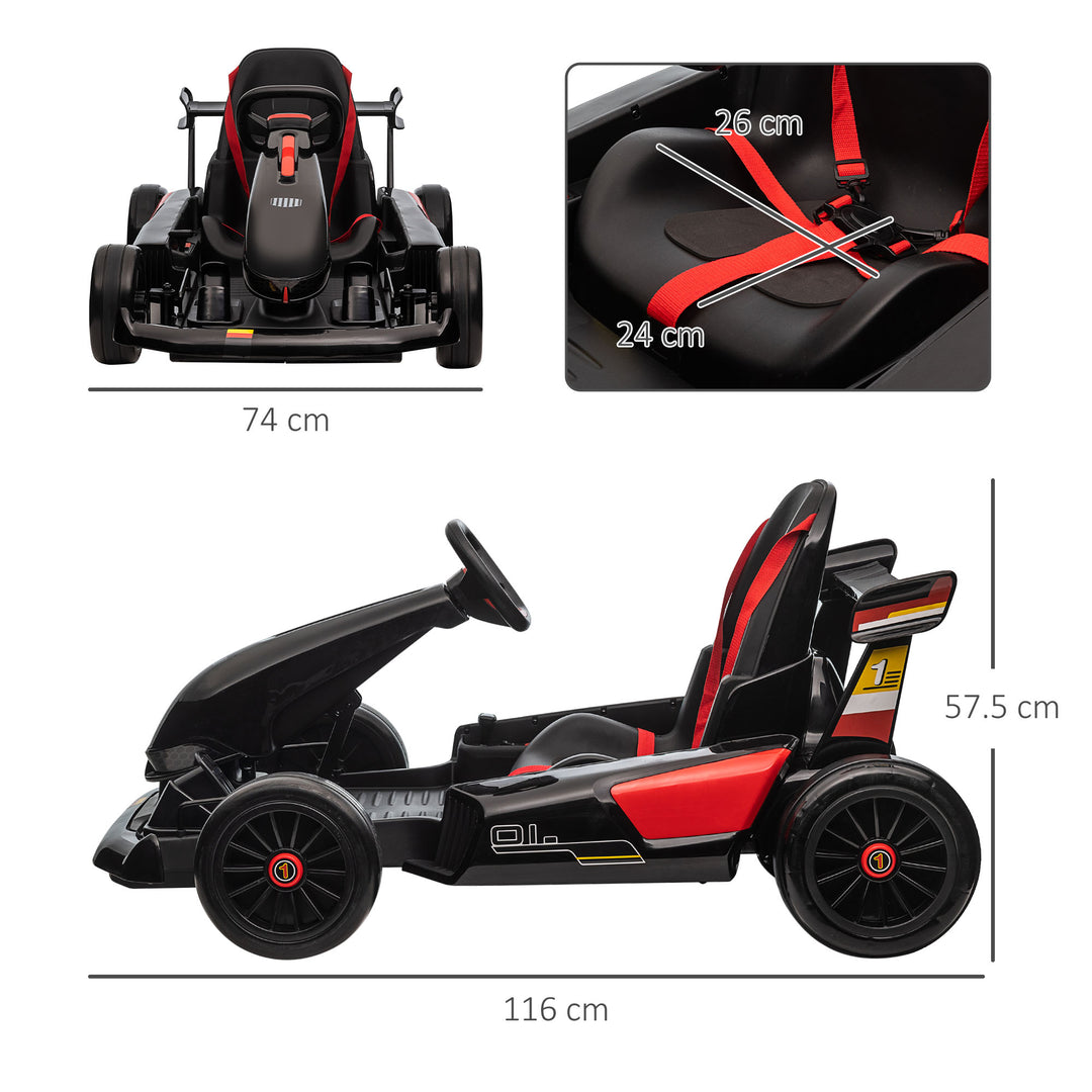 Electric Go Kart with Adjustable Footrest, Reversing Steering Wheel, Kids Ride-On Racing Go Kart with 12V Rechargeable Battery, 2 Speeds Black
