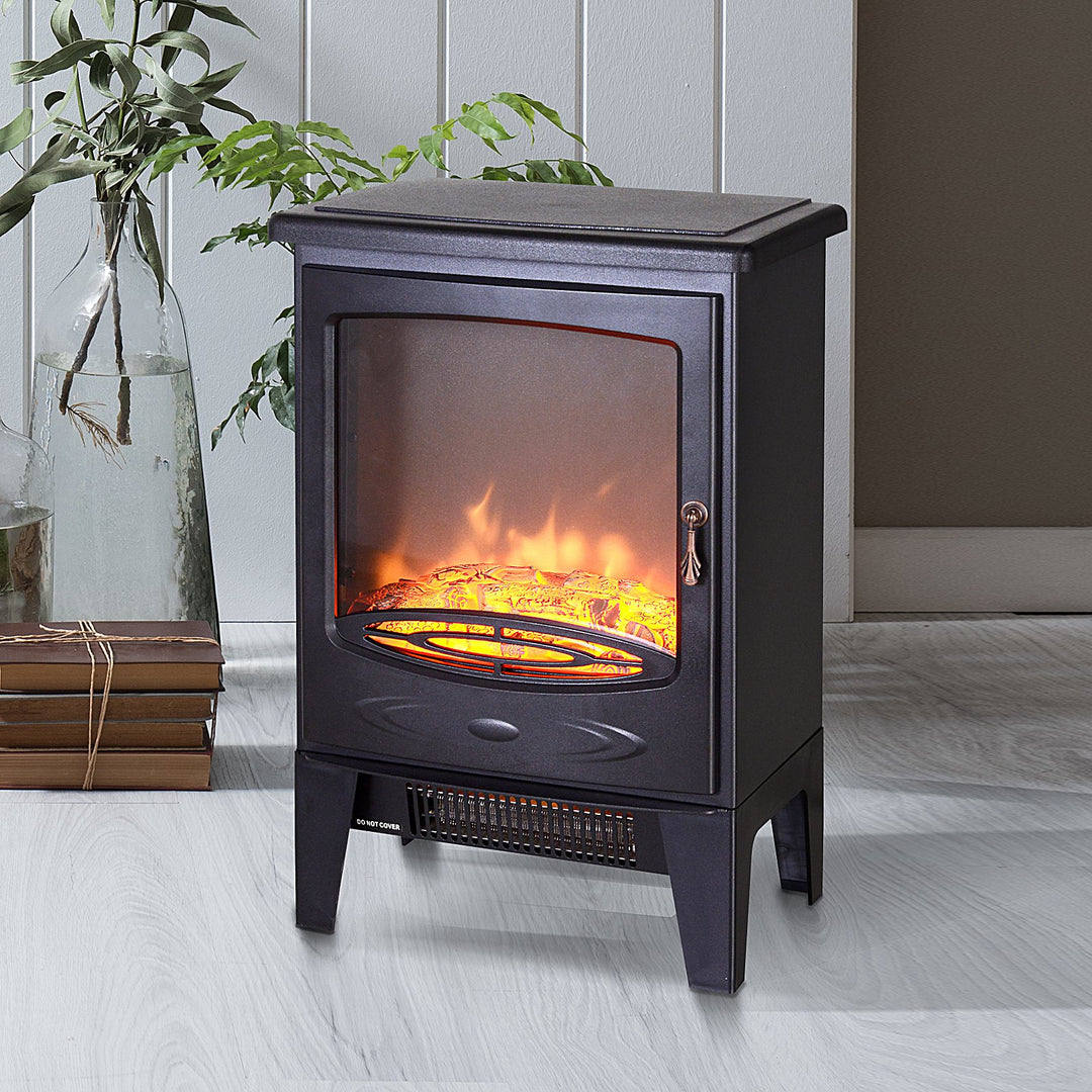 Electric Heater Freestanding Fireplace Artificial Flame Effect w/ Safety Thermostat 950w/1850W Tempered Glass Casing