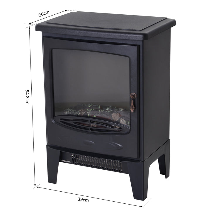 Electric Heater Freestanding Fireplace Artificial Flame Effect w/ Safety Thermostat 950w/1850W Tempered Glass Casing