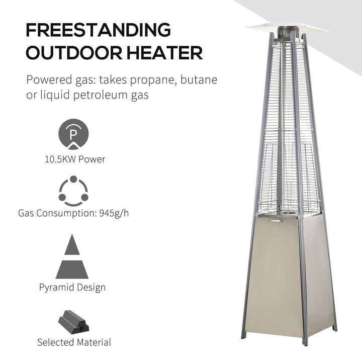 Outsunny 10.5KW Stainless Steel Outdoor Garden Patio Pyramid Heating Propane Gas Real Flame Heater Warmer Glass Tube w/ Wheels and Rain Cover, Silver