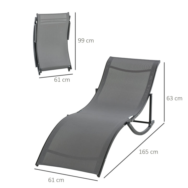 Outsunny Set of 2 S-shaped Foldable Lounge Chair Sun Lounger Reclining Outdoor Chair for Patio Beach Garden Grey