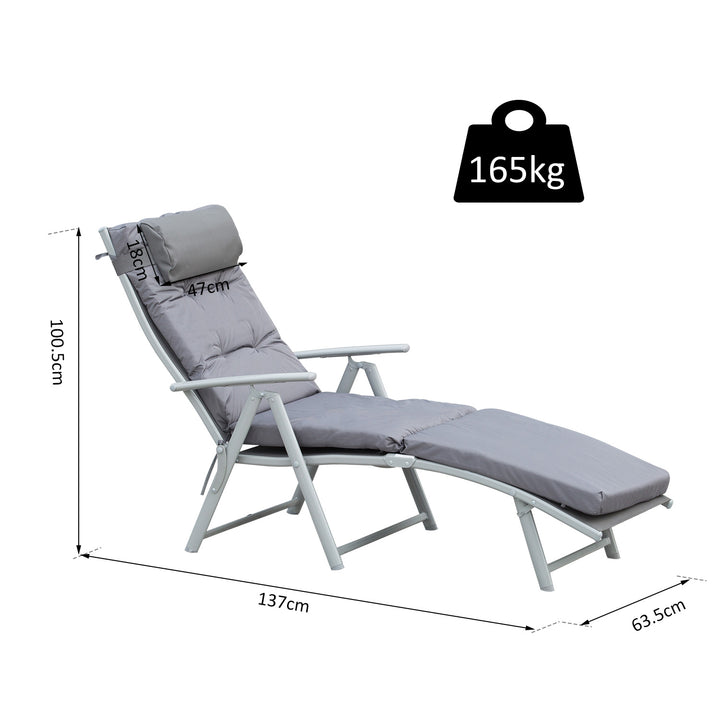 Outsunny Outdoor Patio Sun Lounger Garden Texteline Foldable Reclining Chair Pillow Adjustable Recliner with Cushion - Grey