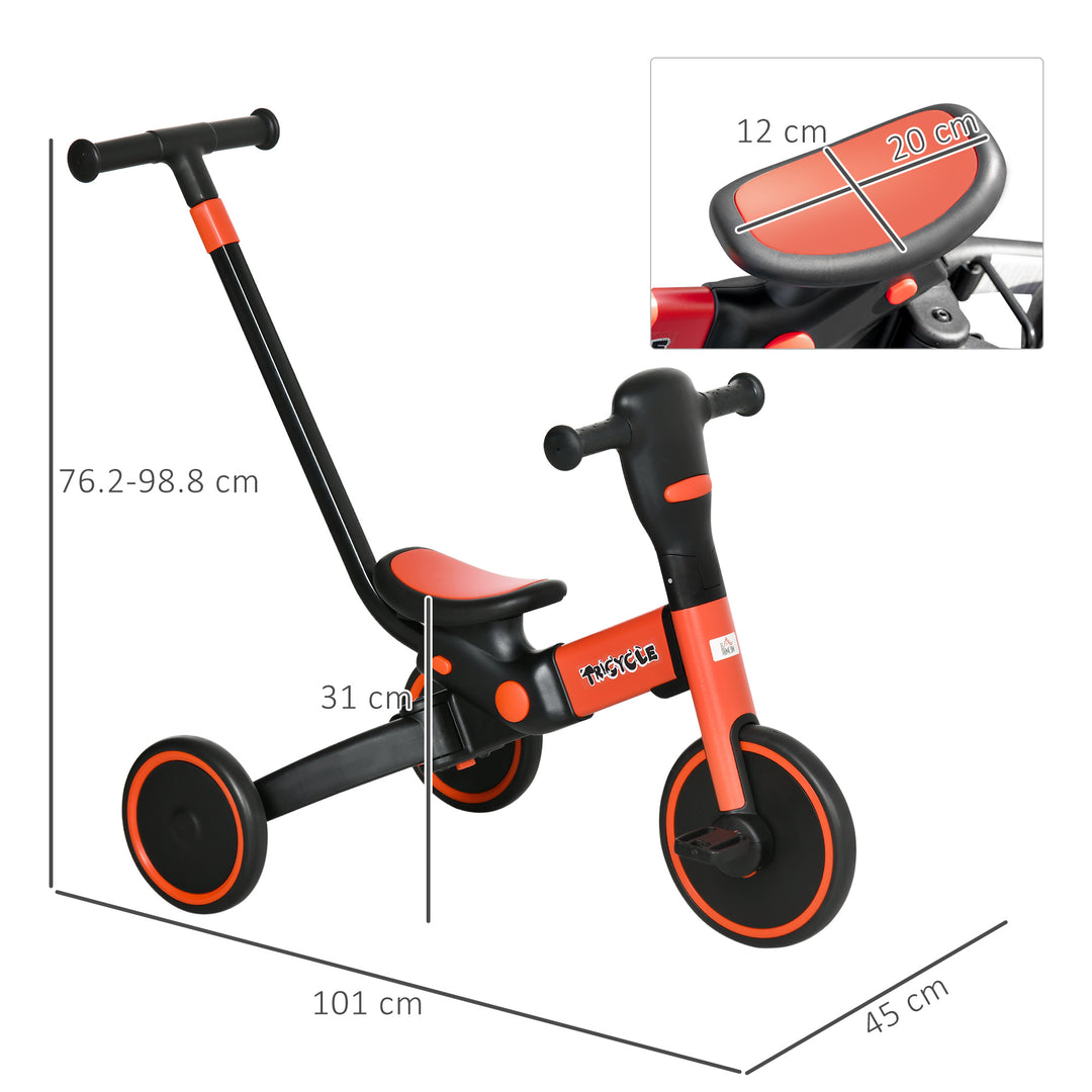 4-in-1 Tricycle for Kids, Baby Trike with Adjustable Push Handle, 18-60 Months, Red