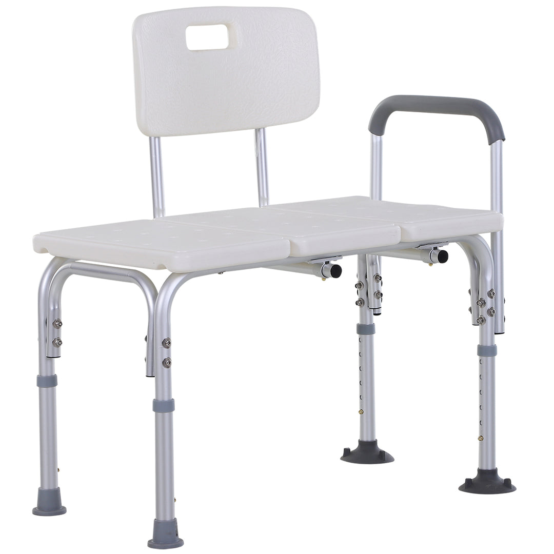 Height Adjustable Shower Chair, Non Slip Bath Transfer Bench for Elderly, Disabled with Armrest and Backrest, 300 lbs Capacity, White
