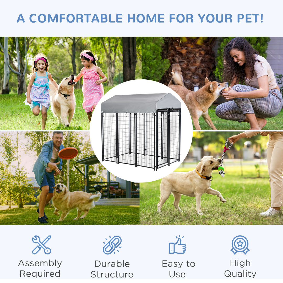 Outdoor Dog Kennel, Dog Run with UV-Resistant Canopy &amp; Lockable Design, Metal Playpen Fence for Large and Medium Dogs, 183 x 121 x 183 cm