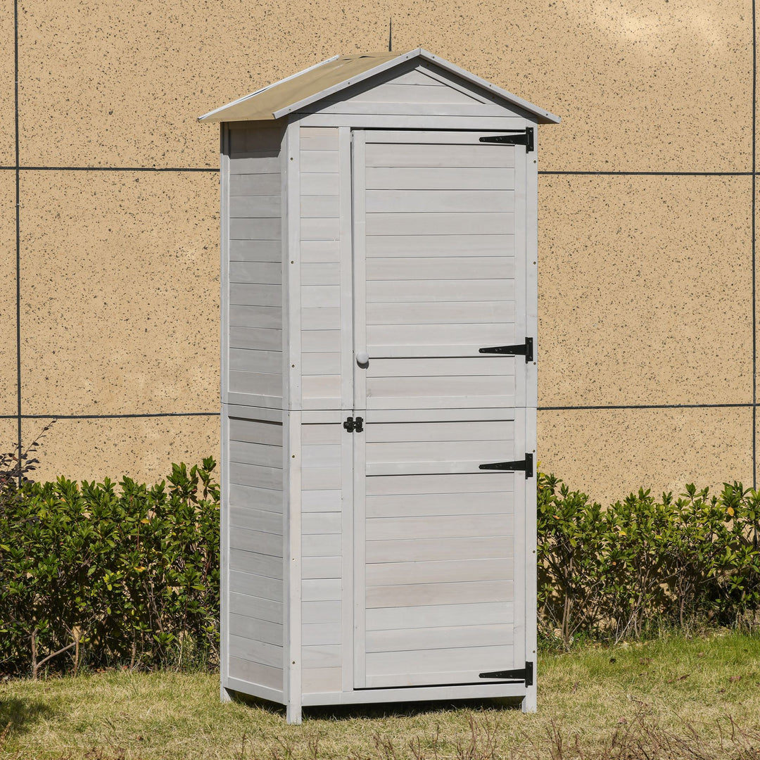 Garden Shed Outdoor Wooden Garden Cabinet 4-Tier Storage Shed 3 Shelves Lockable Organizer with Handle Tin Roof Magnetic Latch Foot Pad