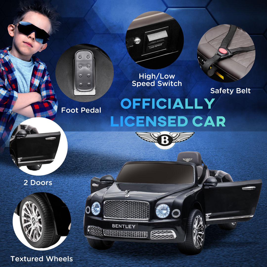 Kids Electric Ride On Car with Parent Remote, 12V Battery Powered Toy Car with Music Horn Lights MP3 Suspension Wheels for 37-72 Months, Black