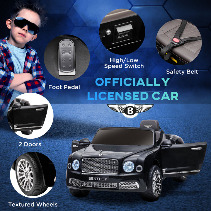 Kids Electric Ride On Car with Parent Remote, 12V Battery Powered Toy Car with Music Horn Lights MP3 Suspension Wheels for 37-72 Months, Black