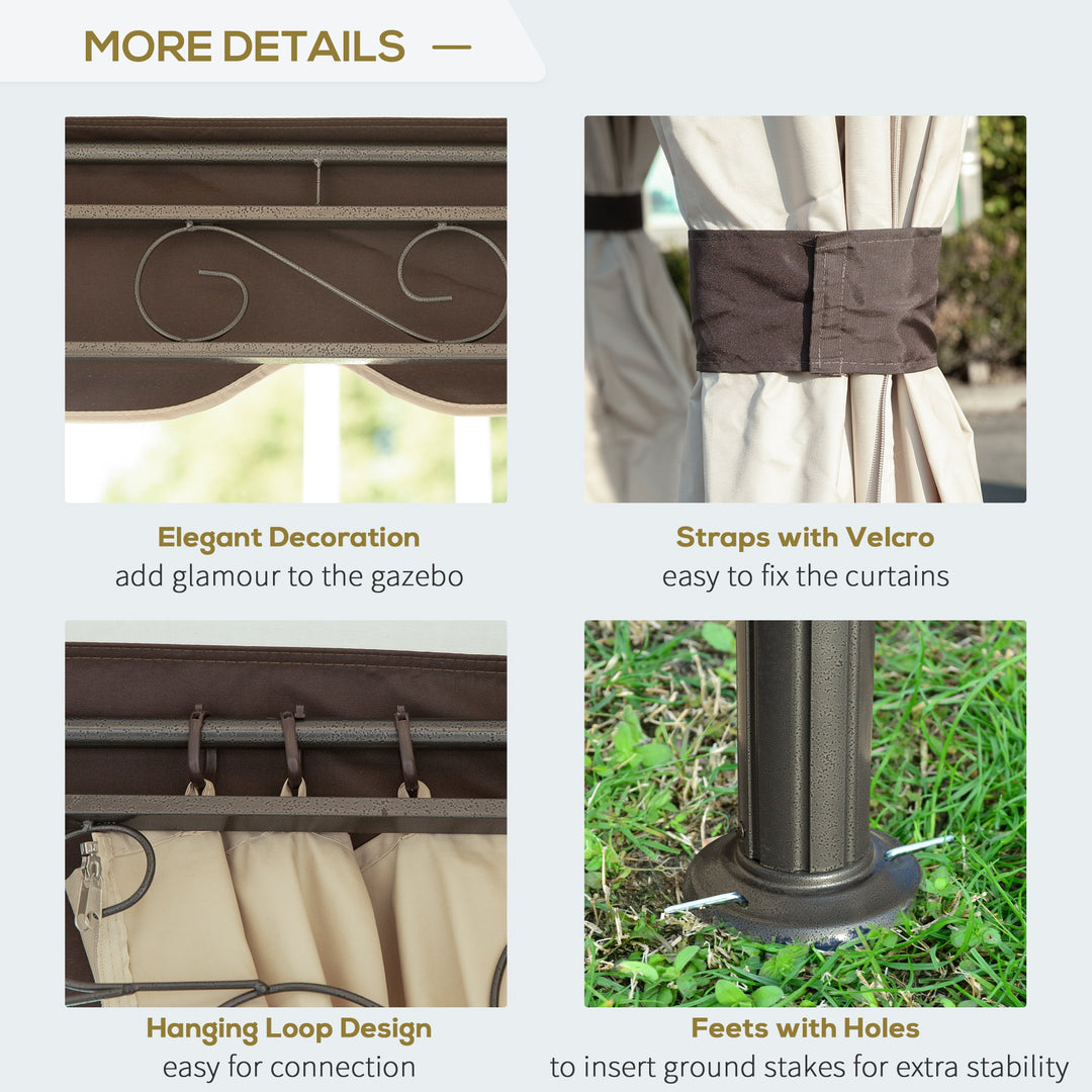Outsunny 3.4m Steel Gazebo Canopy Party Tent Garden Pavilion Patio Shelter with Curtains &amp; 2 Tier Roof, Beige